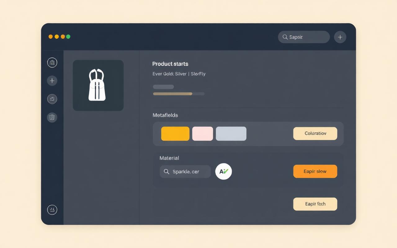 Pshly.ai dashboard dat Shopify producten verrijkt met metafields, kleur-swatches, productcategorie en collectie-toewijzing
